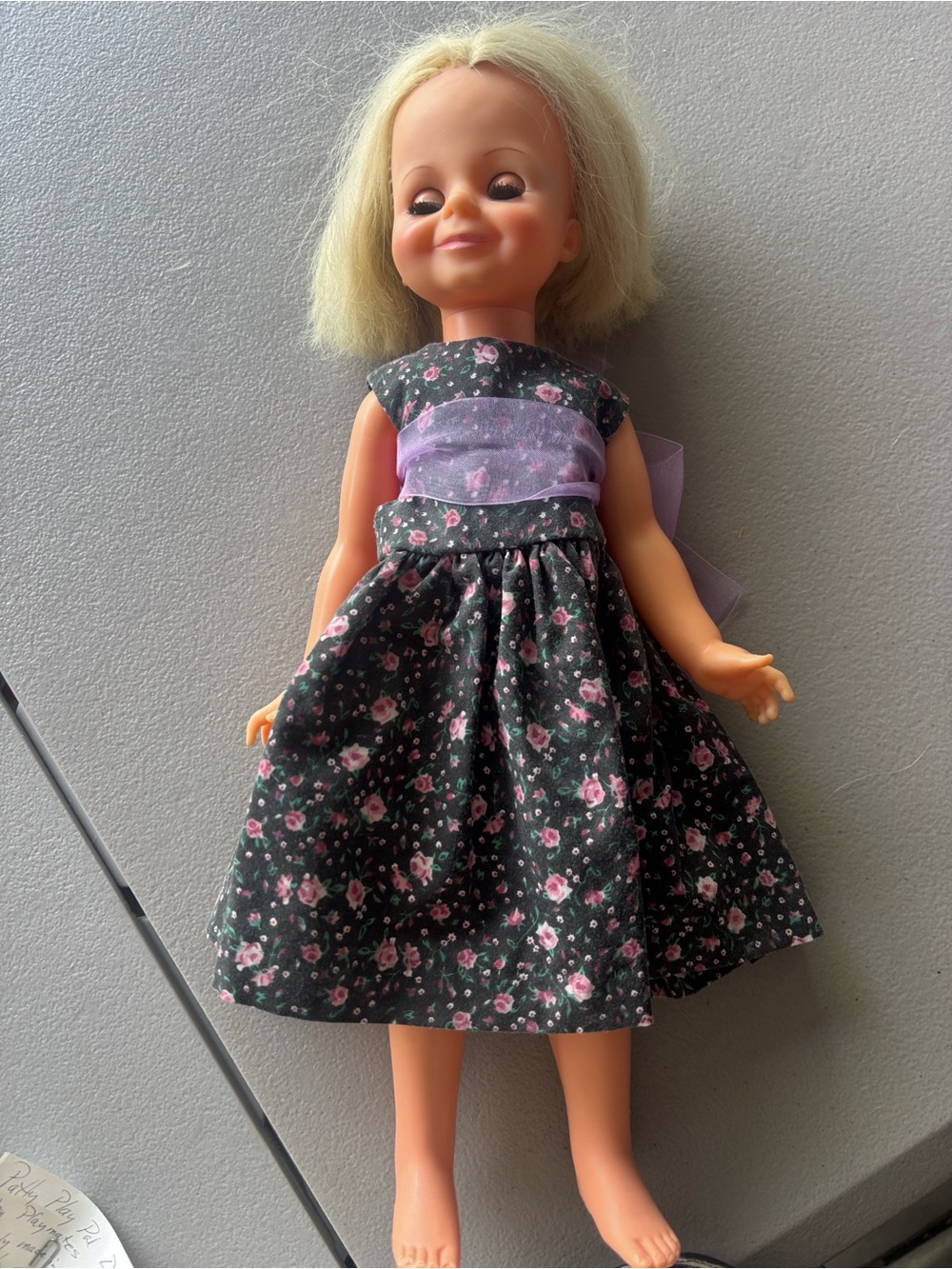 Patty Play Pal Doll Classic Black Floral Doll with Purple Sash - Kids Toy